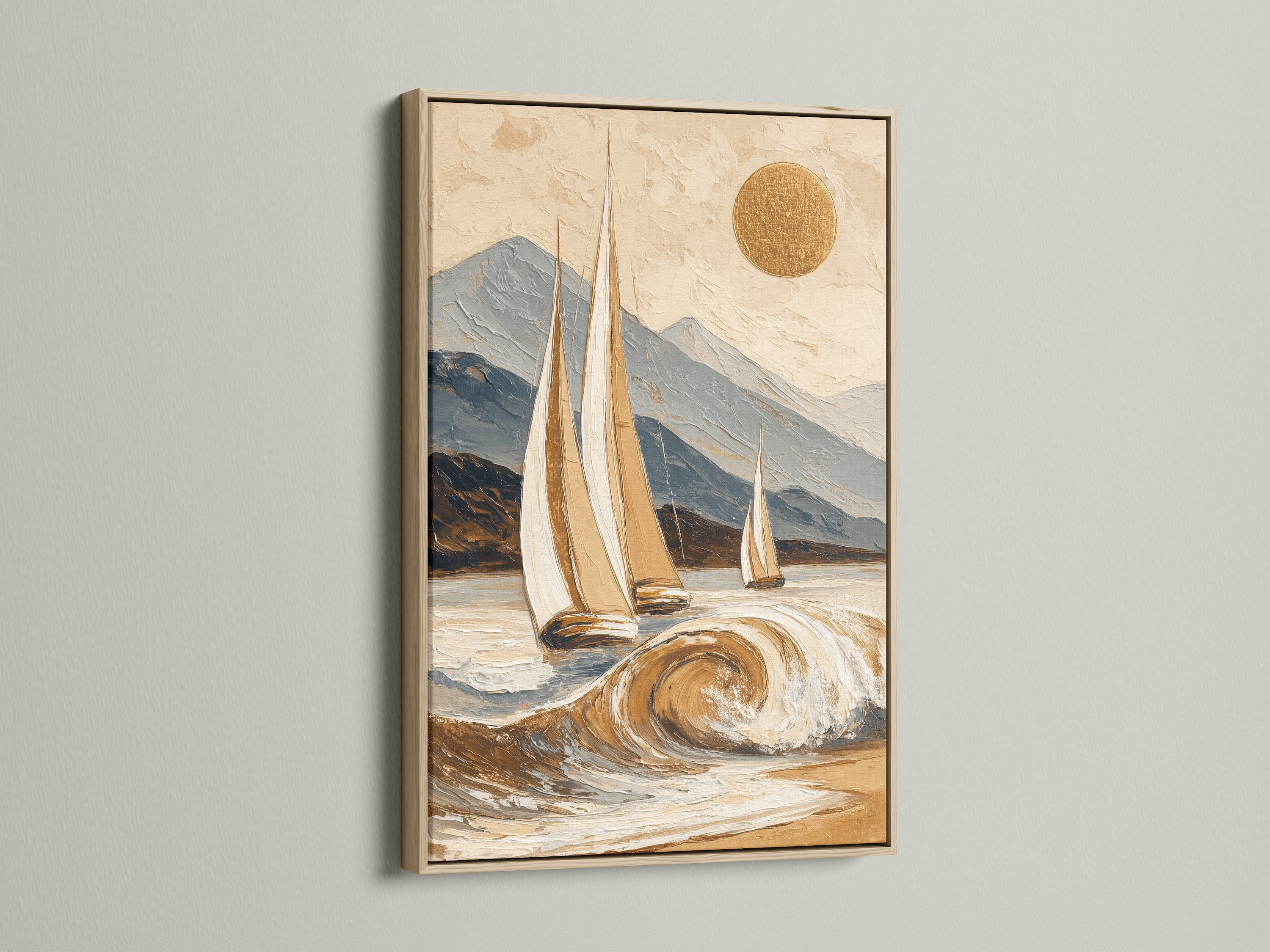 Sailboat Ocean Wave Art - Vintage Nautical Painting, Coastal Wall Decor, Mountain Seascape Print, Beach House Art, Maritime Decor