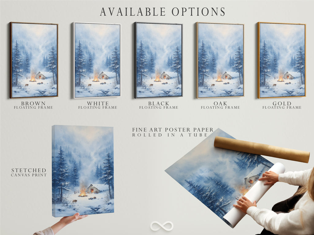 Available options for winter cabin artwork. Choose from stretched canvas prints fine art poster paper and floating frames. Find the perfect winter landscape art for your home today.