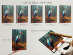 Explore available options for heron artwork. Choose from stretched canvas prints fine art poster paper or floating frames. Teal and orange bird art brings nature indoors. Perfect for modern coastal and eclectic decor styles. Find the ideal heron decor for your space today.