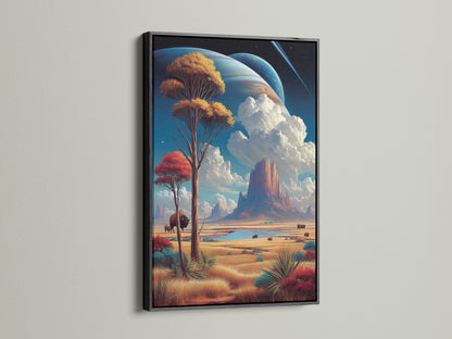 Bison Landscape artwork presented in a sleek black frame. Monument Valley art offers a striking contrast. Earthy tones create a sophisticated look for living rooms bedrooms or offices. This buffalo print is a stylish addition.