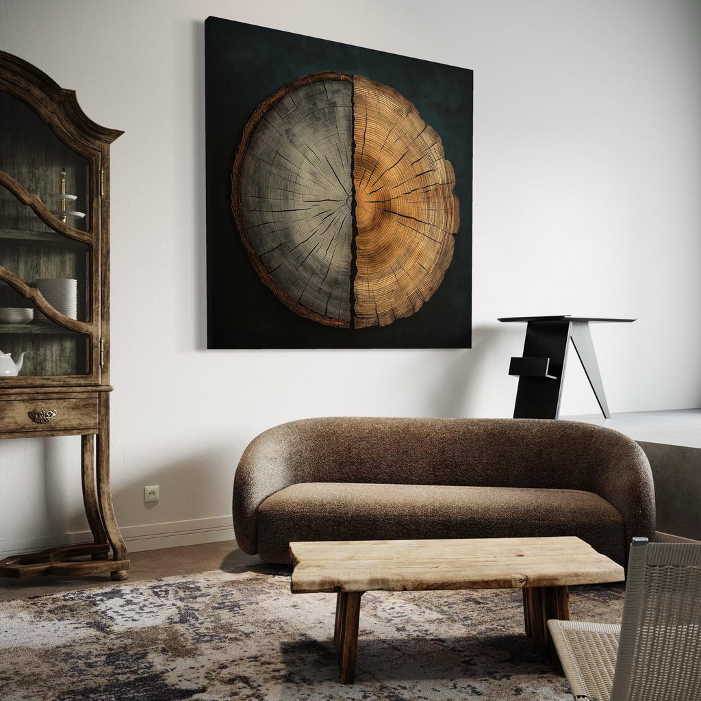 Baumring Wandkunst - Rustikales Innendekor, Holzstrukturkunst, neutrales Dekor, Baumringe Querschnitt Druck, Stamm Kunstwerk, Baumring Leinwand