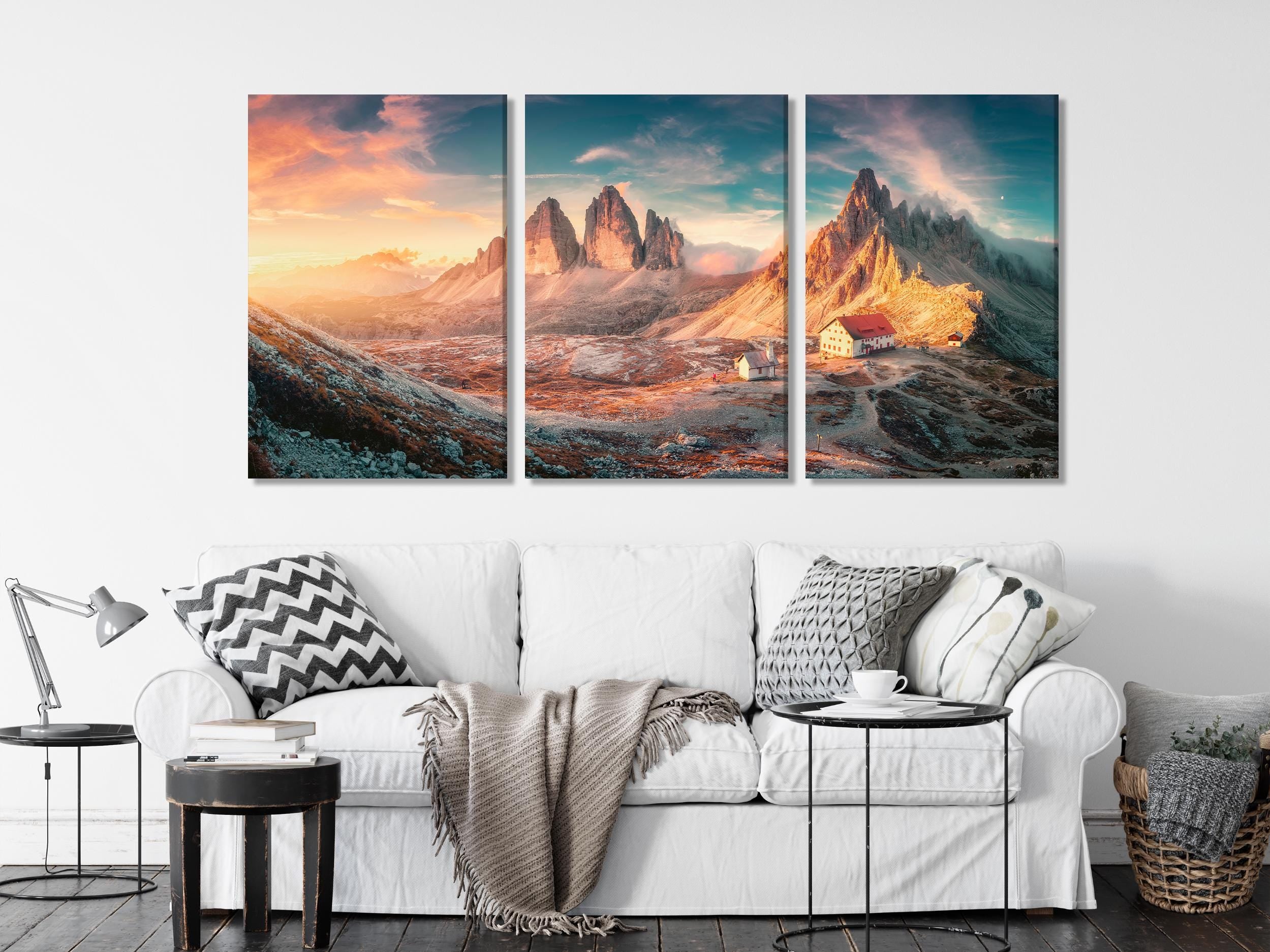 Dolomites Landscape Wall Art - Tre Cime di Lavaredo Canvas Print, XXL Mountain Sunset Artwork, Italian Alps Decor, Alpine Nature Scene Print
