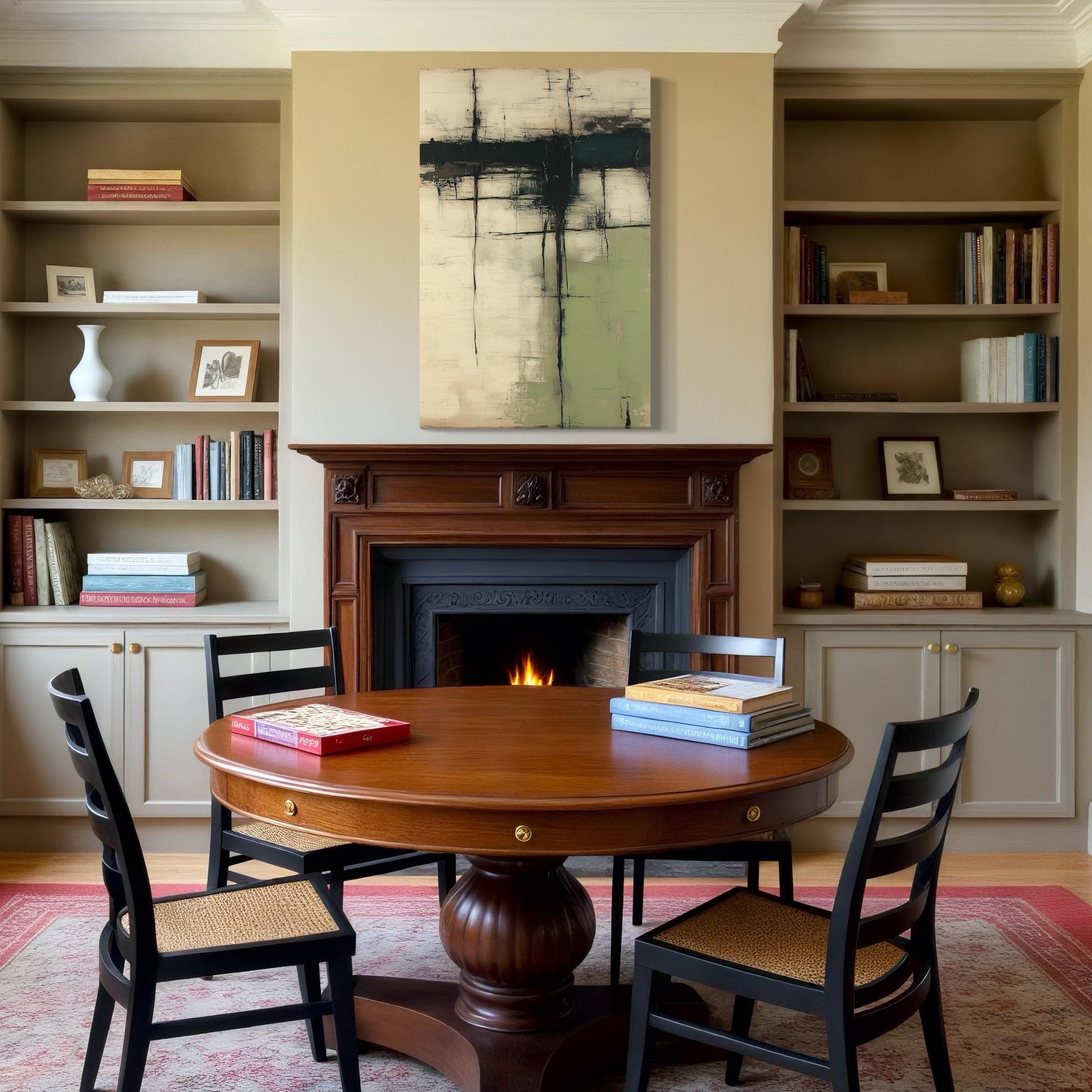 Green Abstract Wall Art - Wabi Sabi Wall Art, Green Texture Canvas Art, Minimalist Green Beige Abstract Print, Neutral Wall Art Office Decor