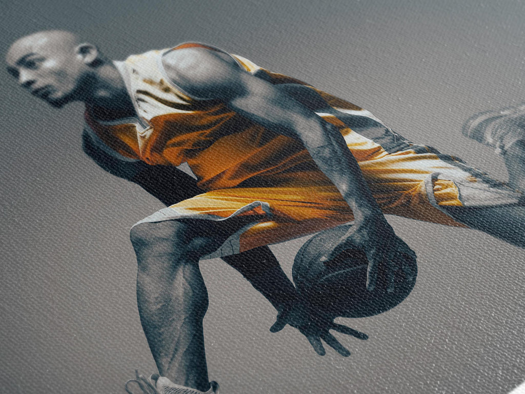 Impression sur toile d’un joueur de basket, grande œuvre murale sportive en mouvement, pièce d’art surdimensionnée en noir et blanc pour une salle de sport moderne à domicile ou une salle de jeux, cadeau de décoration murale