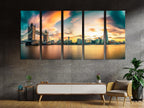 London Skyline Canvas Print, Tower Bridge and The Shard Wall Art, Large London Cityscape, Sunset over Thames River, Iconic British Art Print