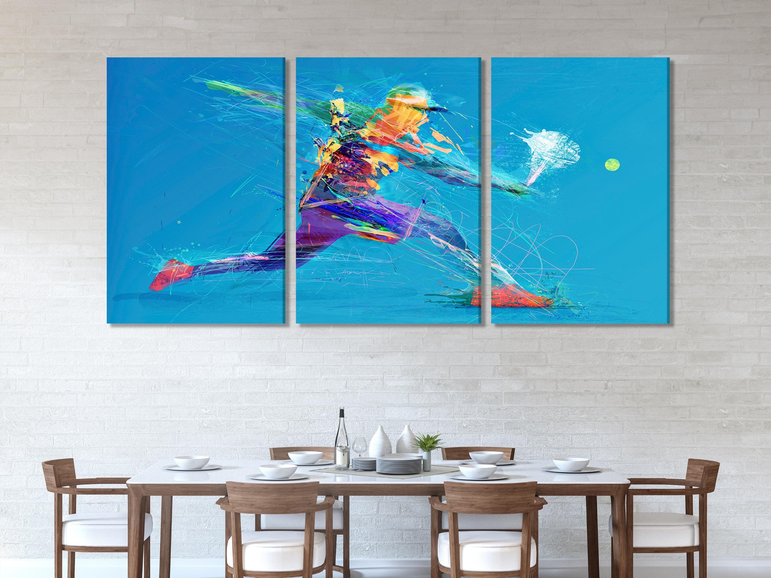 Abstract Tennis Wall Art - Vibrant Sports Artwork, Colorful Tennis Wall Decor, Large Tennis Player Painting, Modern Sports Room Decor Gift