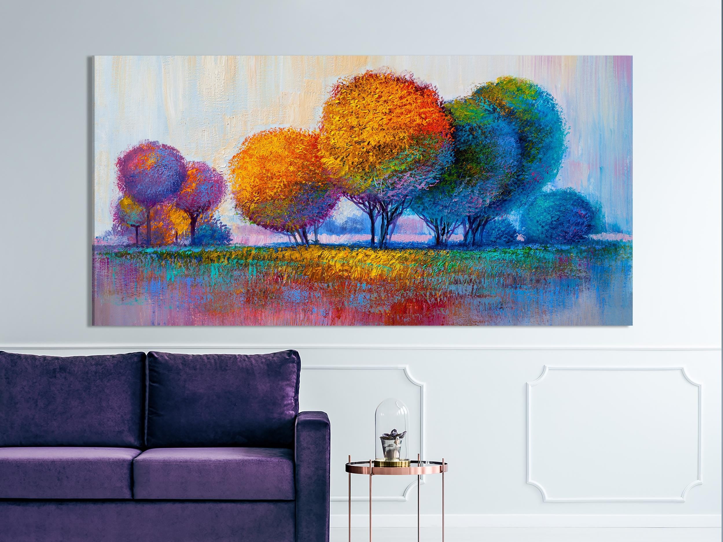 Colorful Tree Wall Art - 5-Panel Abstract Landscape Canvas Print, Large Trees Painting, Modern Home Wall Decor, Contemporary Nature Wall Art