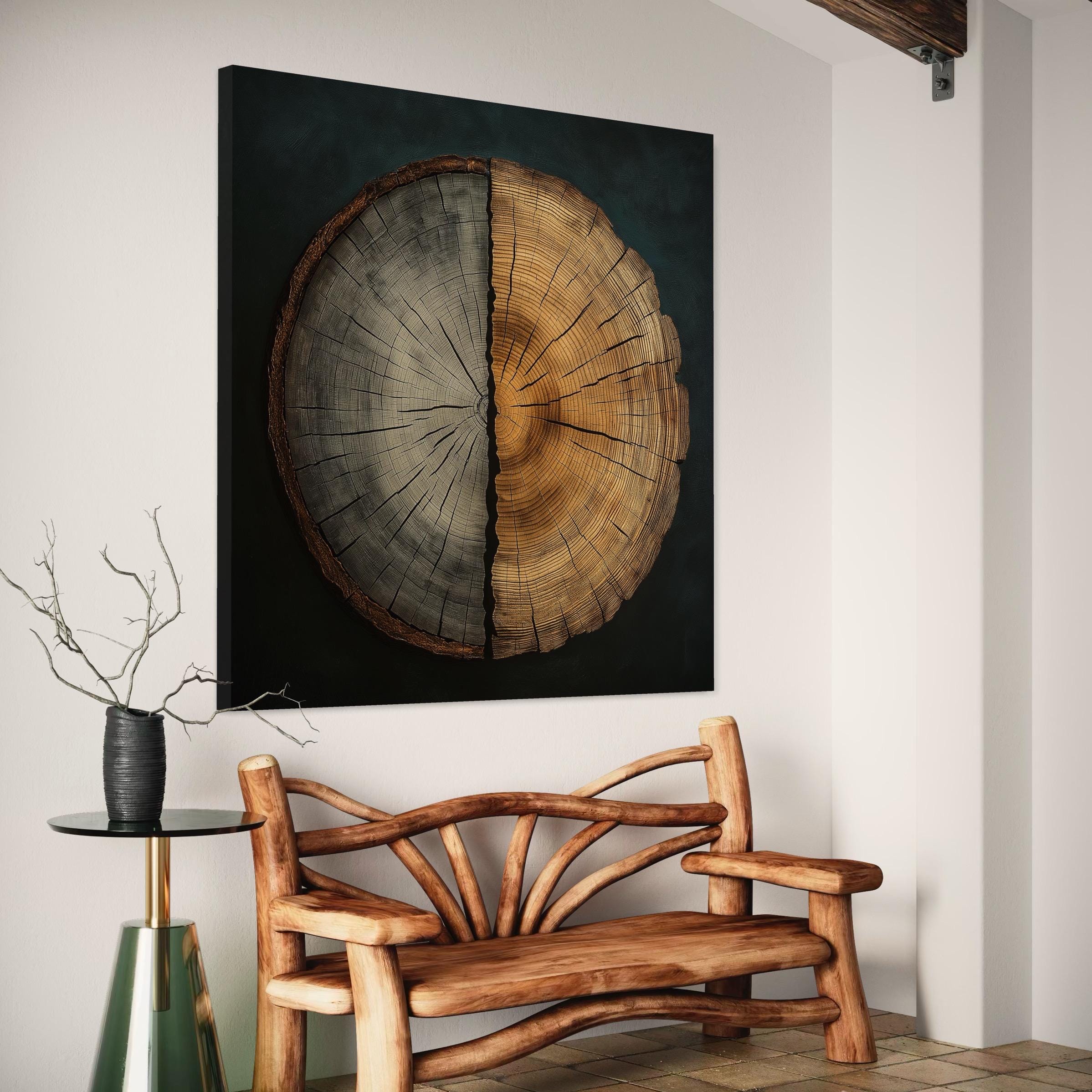 Tree Ring Wall Art - Rustic Interior Decor, Wood Texture Art, Neutral Decor, Tree Rings Cross Section Print, Trunk Artwork, Tree Ring Canvas