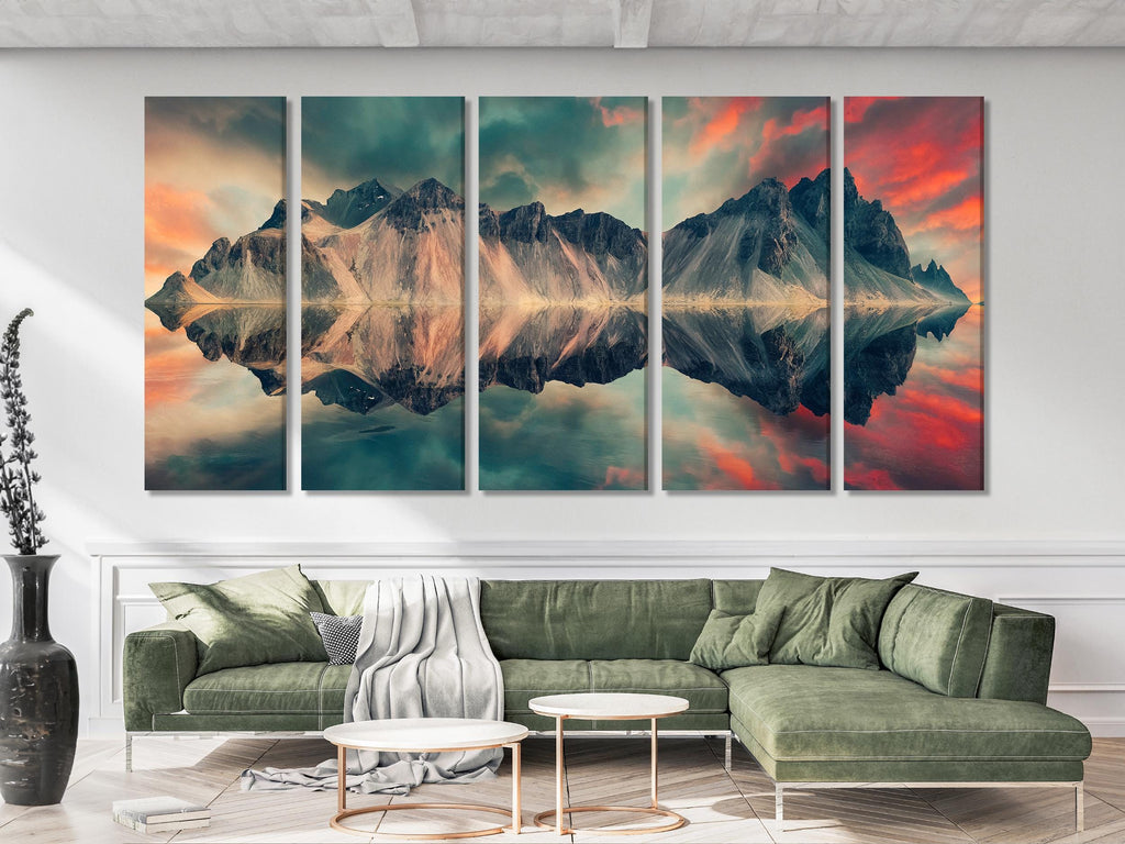 Stokksnes Vestrahorn Mountain Canvas Print – Iceland Scenic Wall Art, Sunset Landscape Artwork, Fine Art Photography for Home Decor