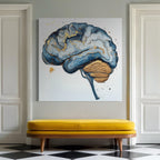 Abstract Brain Art - Neuroscience Wall Decor, Gold & Blue Brain Anatomy Canvas Print, Modern Science Artwork, Medical Office Wall Art