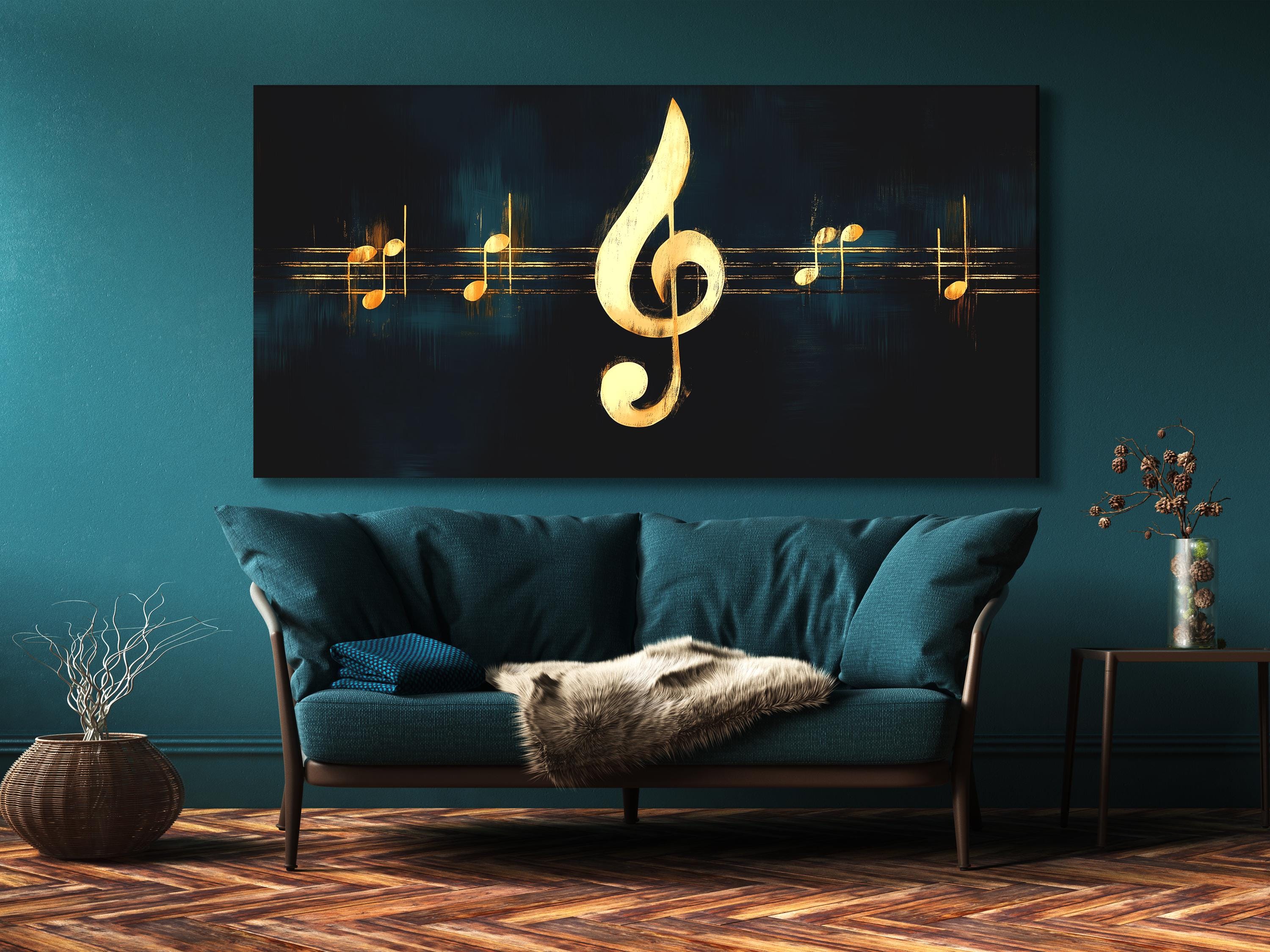 Muziekmuurkunst G-sleutel Canvas Print Gouden Muzieknoten Kunstwerk Cadeau voor Muzikanten Woonkamer Kantoor of Muziekstudio Decoratie Muziekprint
