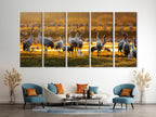 Wildlife Wall Art - Crane Birds Canvas Print, 5-Panel Sunrise Print at Hornborgasjön, Sweden Nature Wall Decor, Crane Fine Art Print