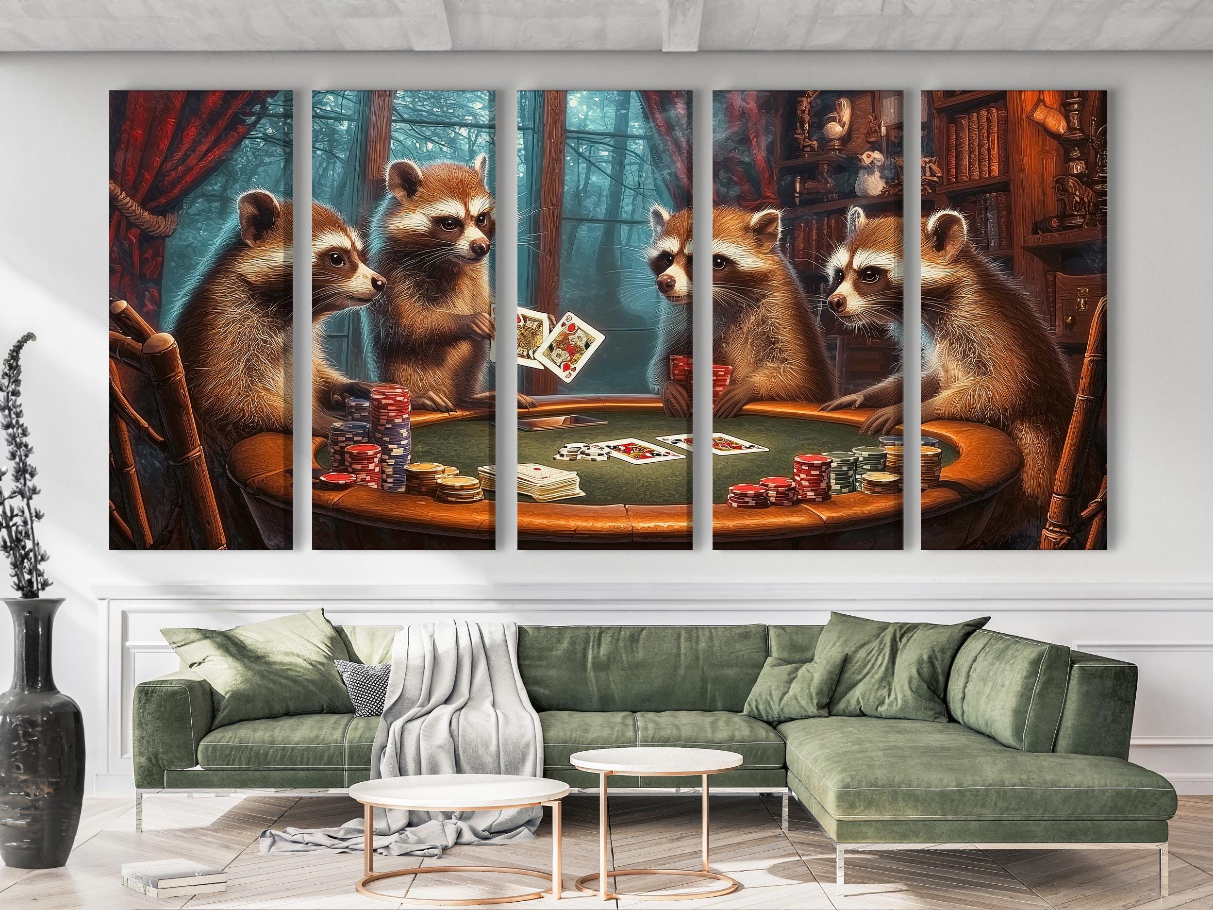 Raccoon Poker Wall Art Raccoon Canvas Print Poker Artwork Raccoon Poster Poker Art Print Canvas Wall Art Man Cave Gift Idea