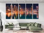 Dubai Skyline Wall Art Night Cityscape Canvas Print Dubai City Lights Wall Decor Modern Urban Artwork Triptych Canvas Living Room Art