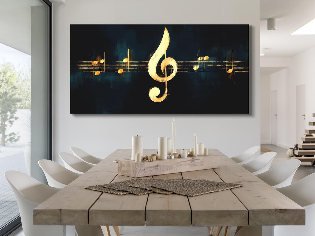 Muziekmuurkunst G-sleutel Canvas Print Gouden Muzieknoten Kunstwerk Cadeau voor Muzikanten Woonkamer Kantoor of Muziekstudio Decoratie Muziekprint
