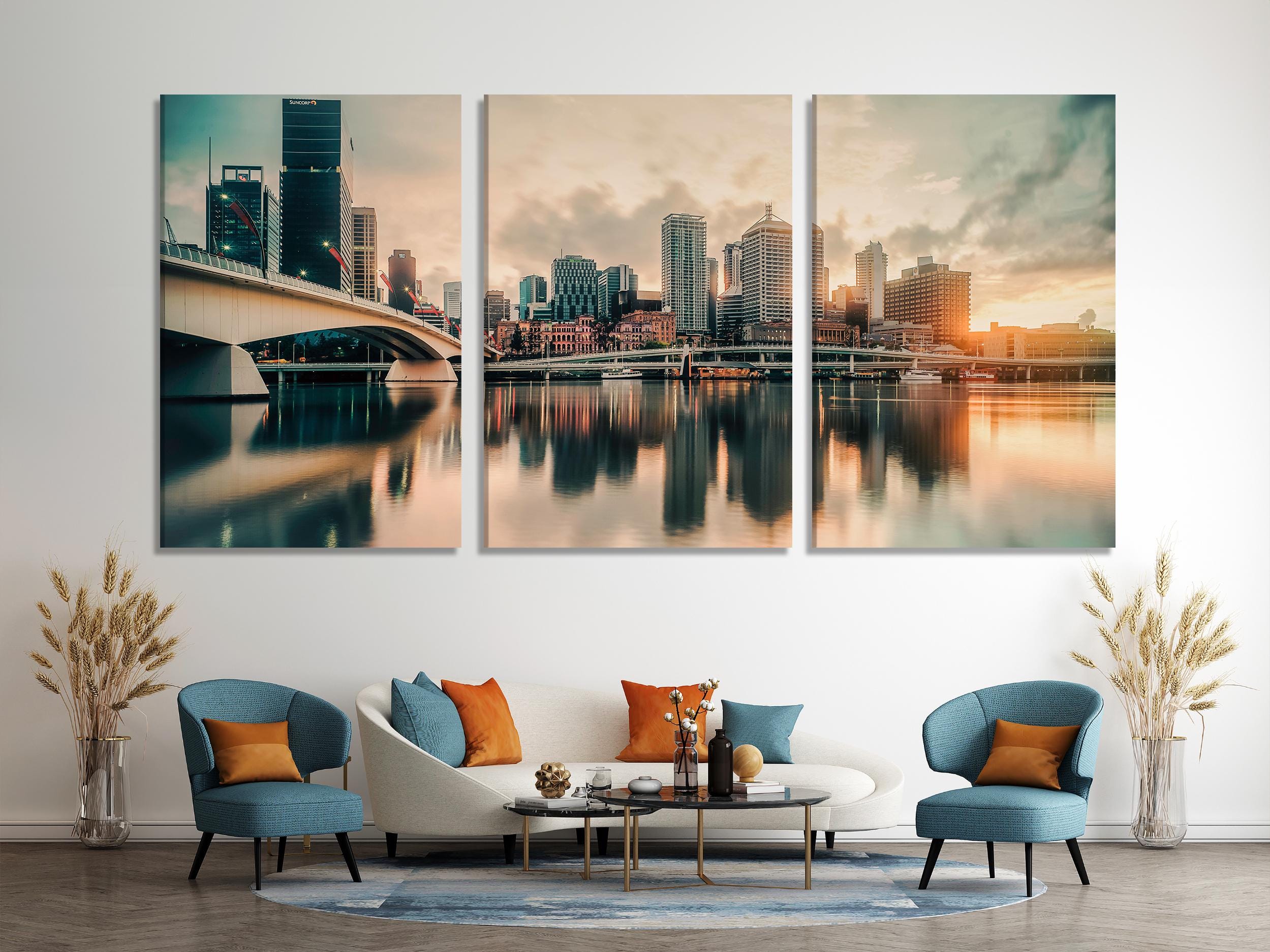 Brisbane Skyline Canvas Print, Large Cityscape Wall Art, Modern Urban Artwork, Sunset River Artwork, Travel Wall Decor for Home or Office