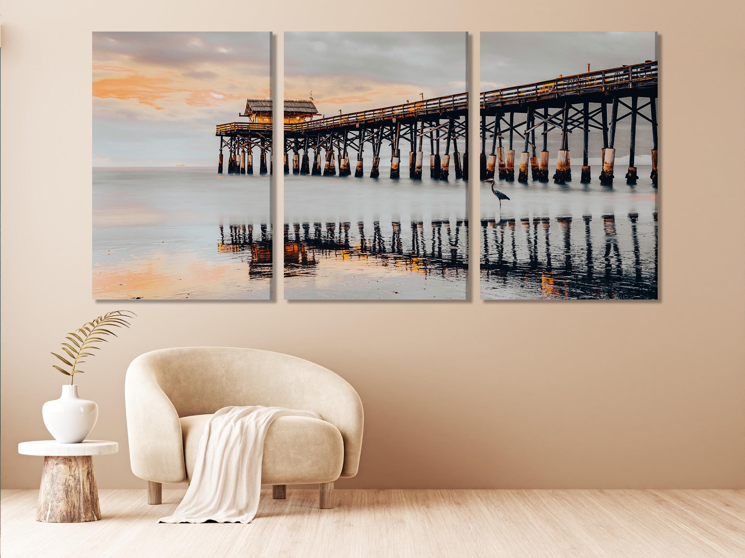 Cocoa Beach Pier Canvas Print, Extra Large Florida Ocean Wall Art, Large Coastal Wall Decor, Peaceful Sunset at the Pier, Beach House Decor