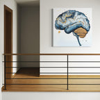 Abstract Brain Art - Neuroscience Wall Decor, Gold & Blue Brain Anatomy Canvas Print, Modern Science Artwork, Medical Office Wall Art