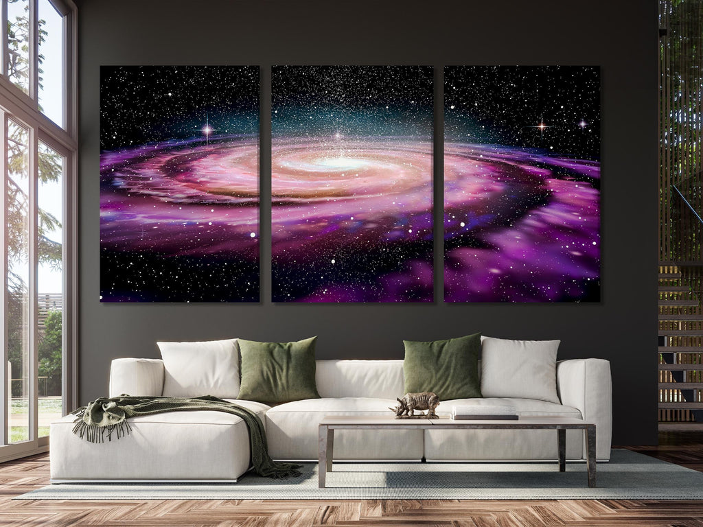 Impression sur toile de la Voie Lactée, grande œuvre murale spatiale, décor de nébuleuse cosmique violette, ciel nocturne étoilé, scène de galaxie dans l’univers