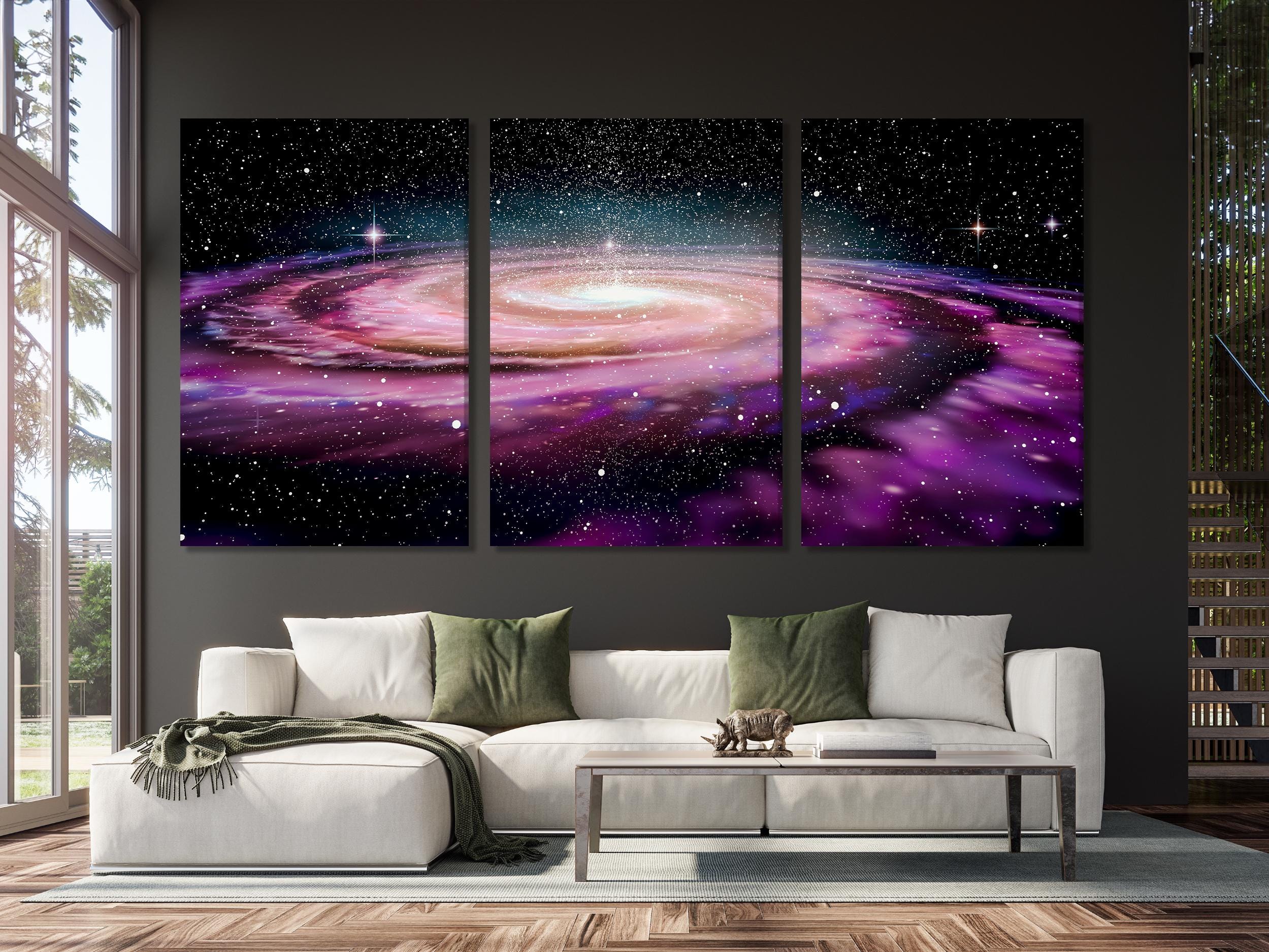 Milky Way Galaxy Canvas Print, Large Space Wall Art, Purple Cosmic Nebula Decor, Starry Night Sky Artwork, Universe Galaxy Scene