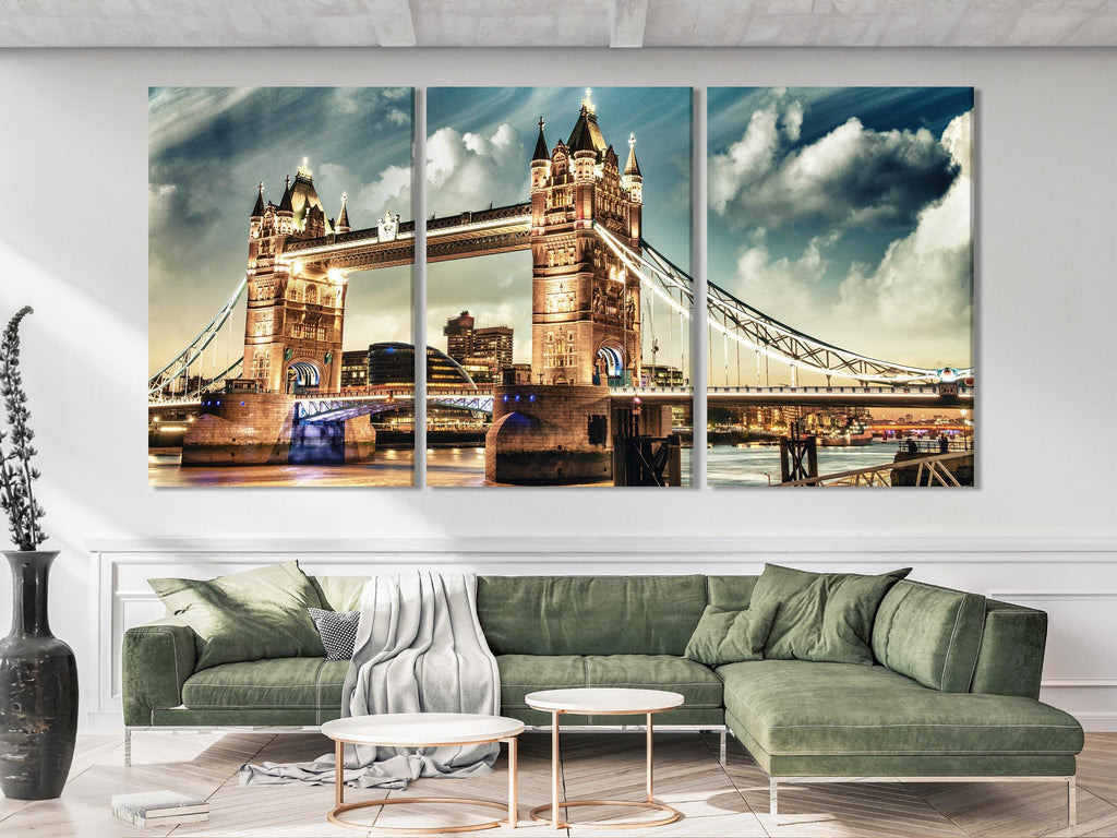 London Tower Bridge Canvas Print, 3-Panel London Wall Art, UK Landmark Wall Decor, London Bridge Art Print, Office Wall Decor London Artwork