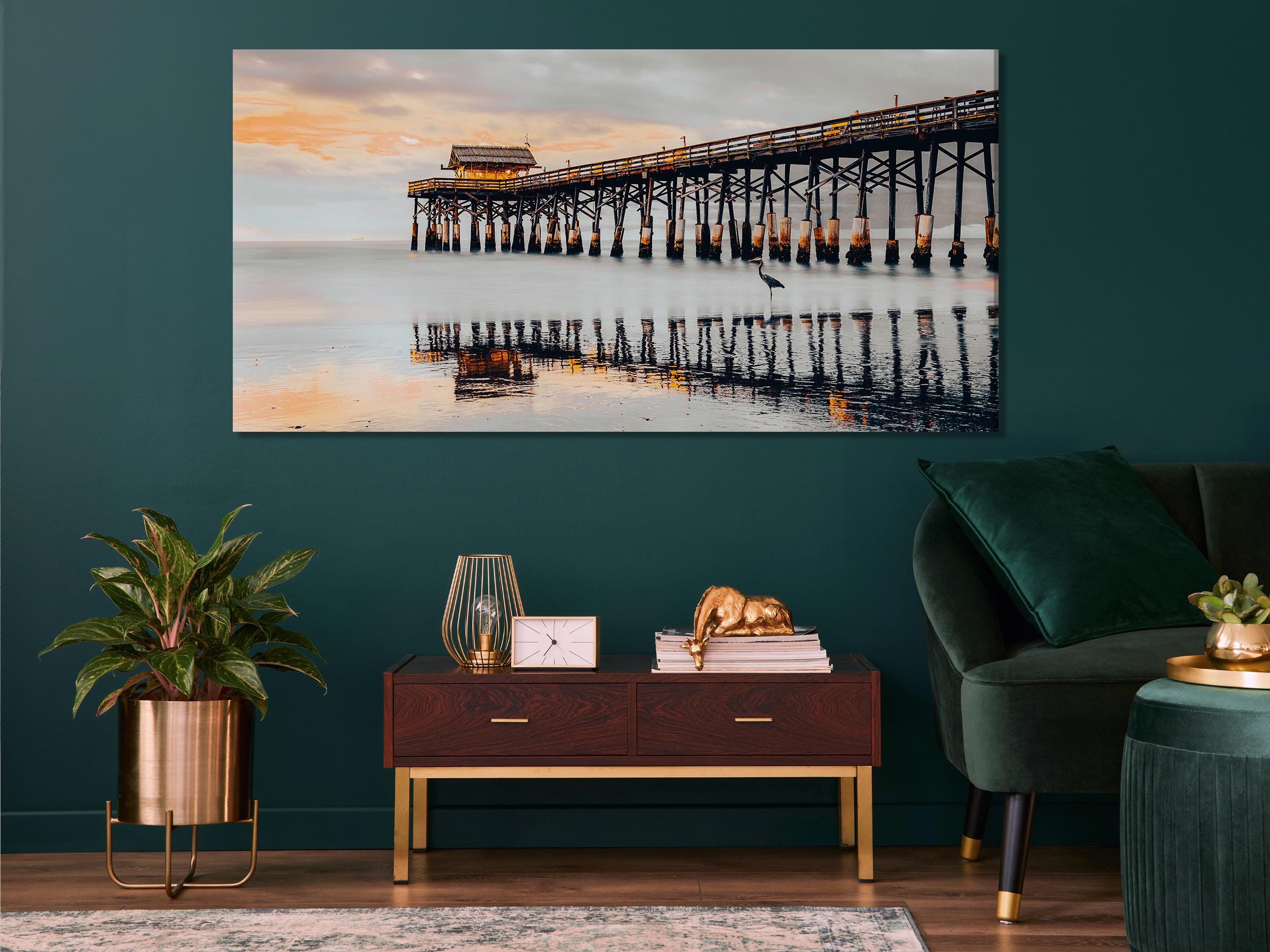Cocoa Beach Pier Canvas Print, Extra Large Florida Ocean Wall Art, Large Coastal Wall Decor, Peaceful Sunset at the Pier, Beach House Decor