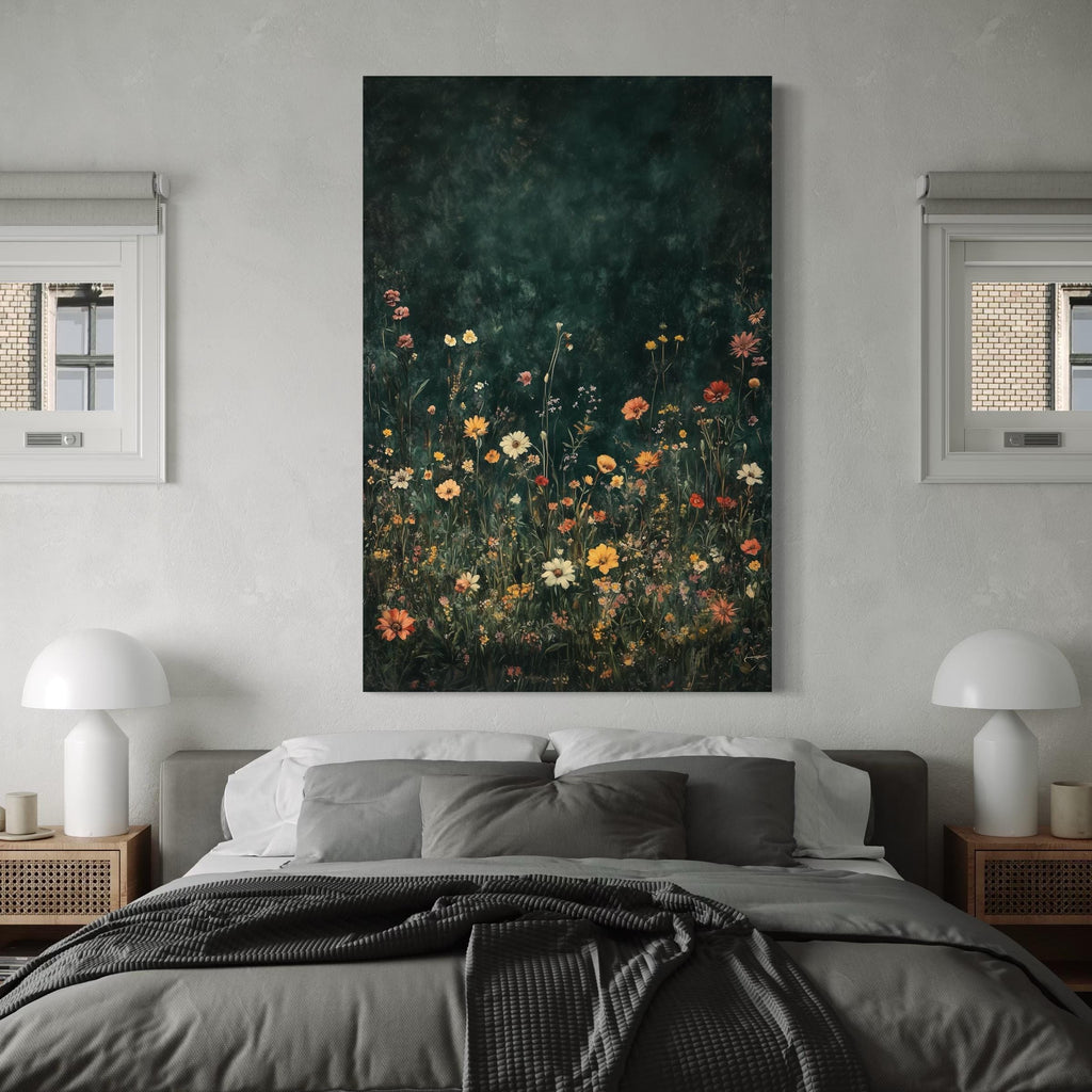 Art mural champ de fleurs sauvages - Art sur toile botanique vintage, Décor floral rustique, Déco murale de ferme moderne, Impression sur toile champ de fleurs