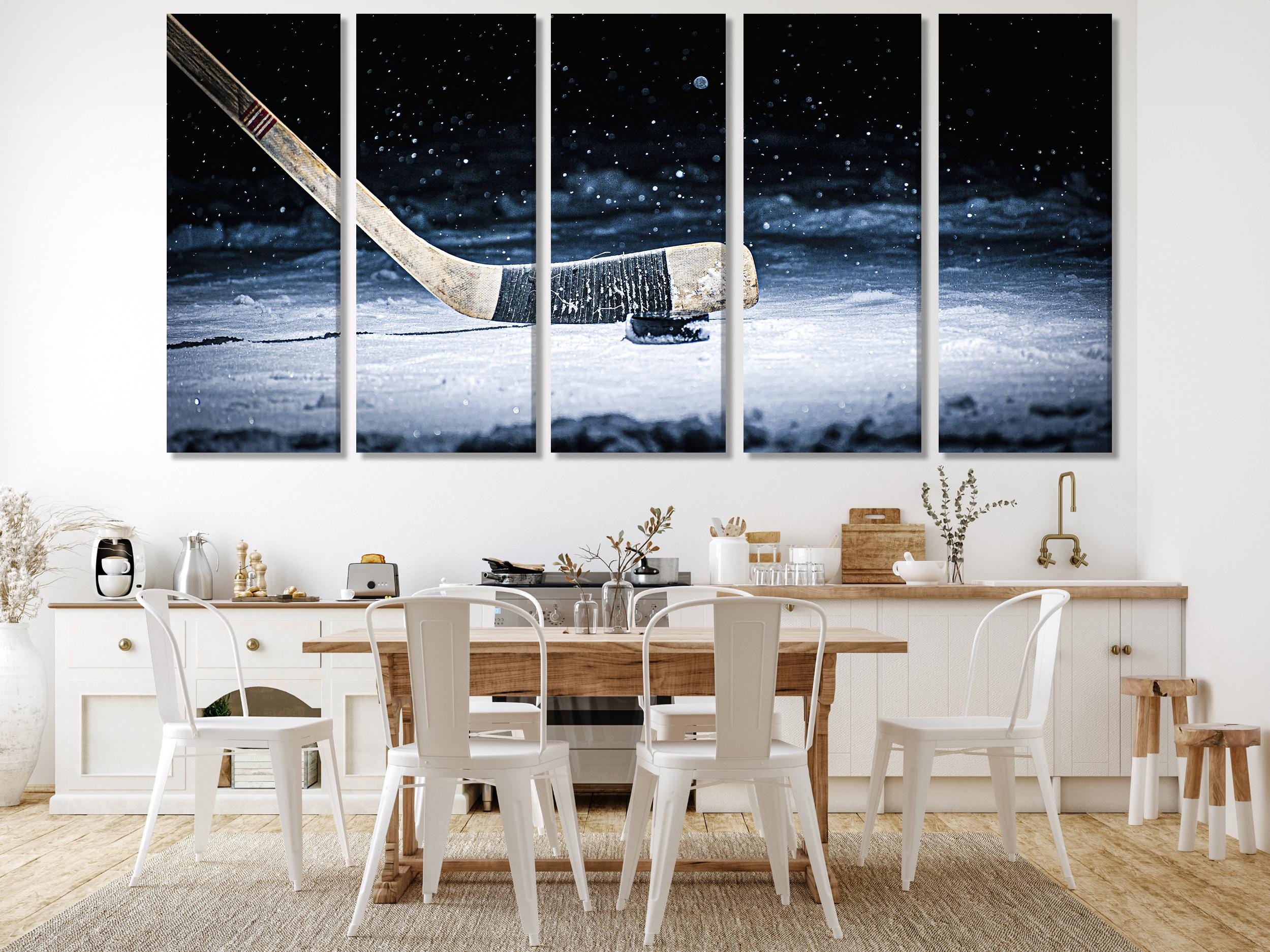 Hockey Art Wall Decor - Modern Hockey Wall Art, Hockey Artwork on Canvas, Large Hockey Print, Hockey Decor for Boys Room, Hockey Lover Gift