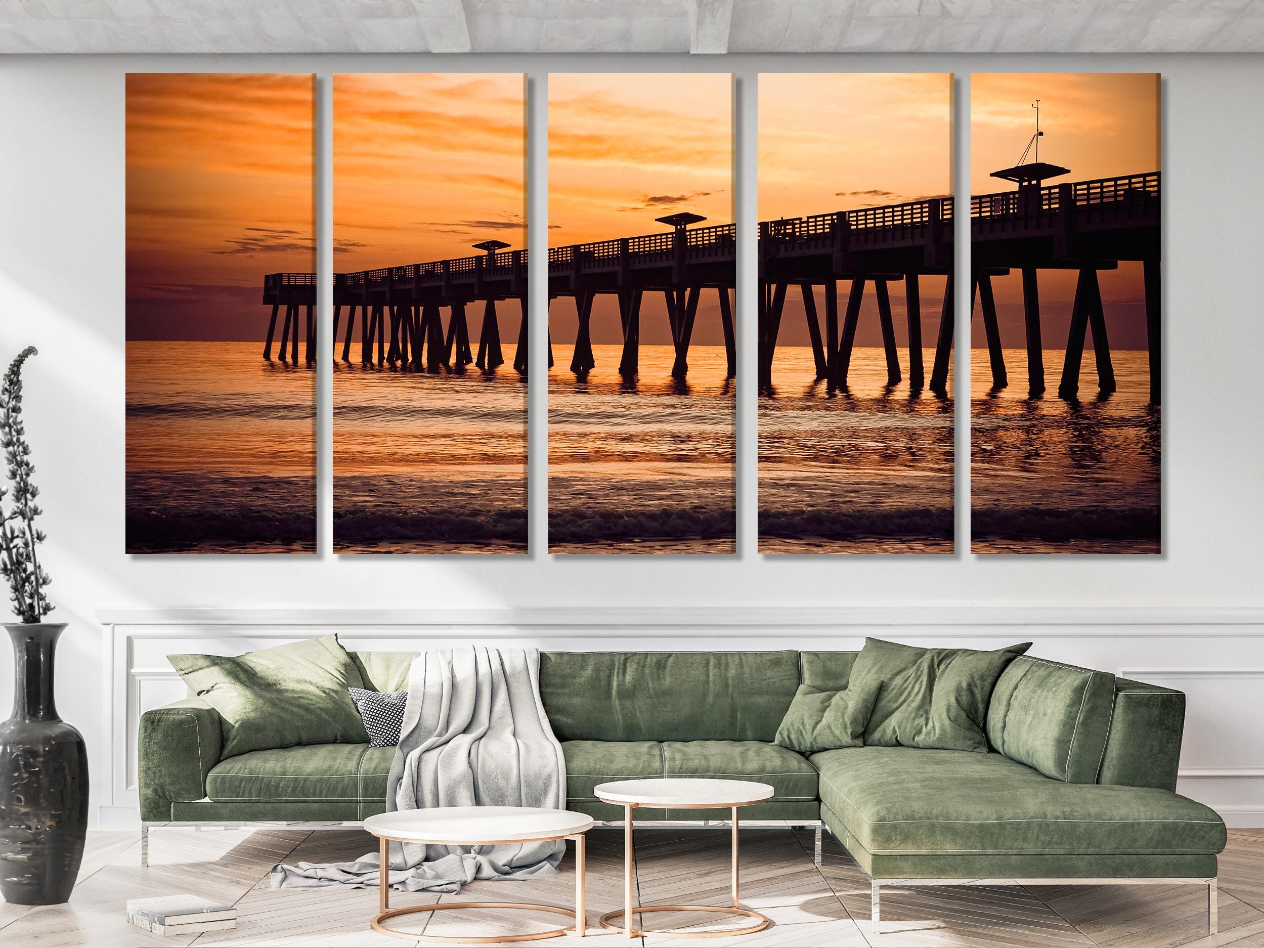 Jacksonville Wall Art - Fishing Pier Canvas Print, Large Coastal Wall Art, Sunset Ocean Artwork, Modern Beach Art Print, Sunrise Wall Decor