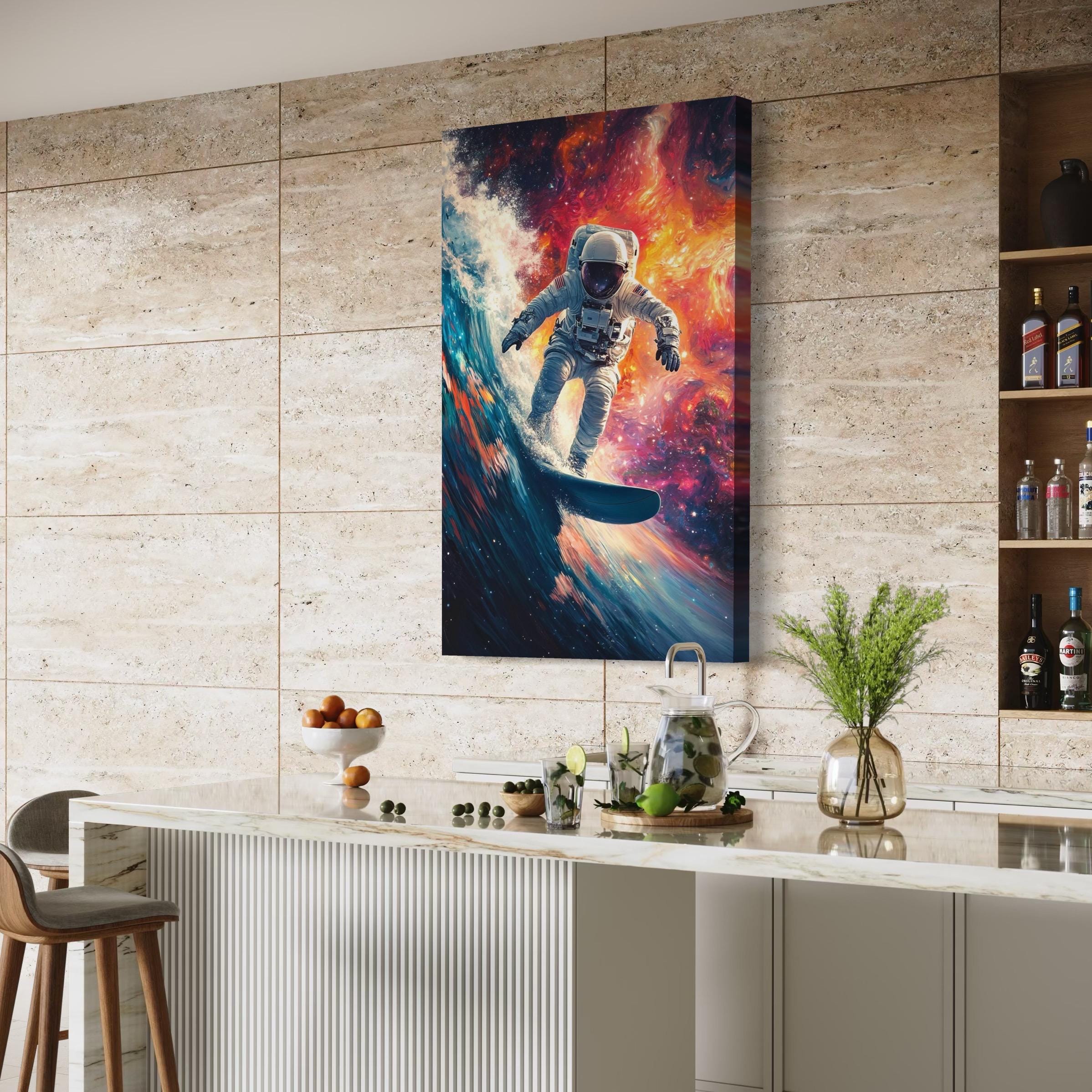 Astronaut Surfing Wall Art - Cosmic Surfer Canvas Print, Wave Surfing Artwork, Space Surfer Decor, Astronaut Art Print, Surfer Gift Idea
