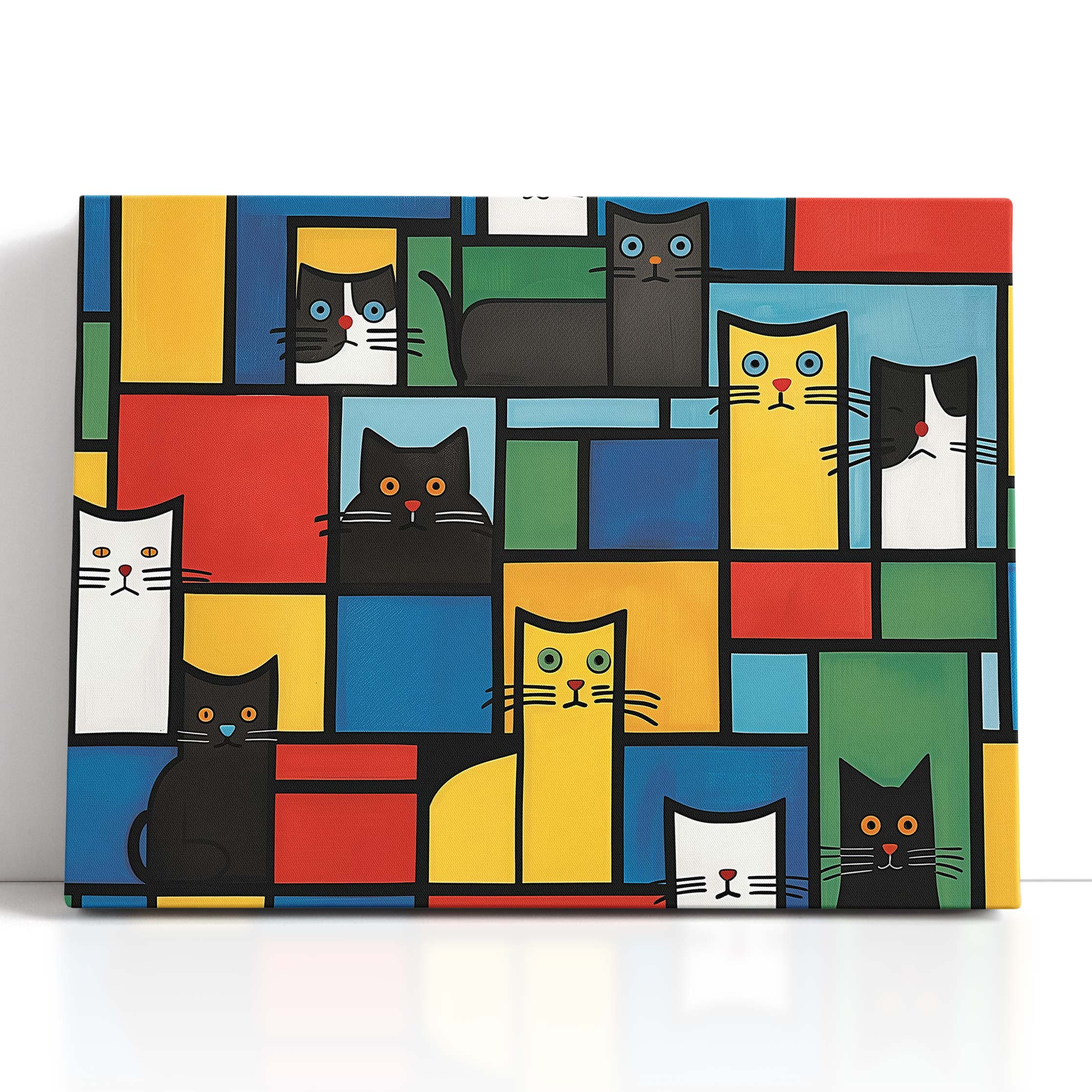 Vivid Cats in Color Blocks Wall Hanging
