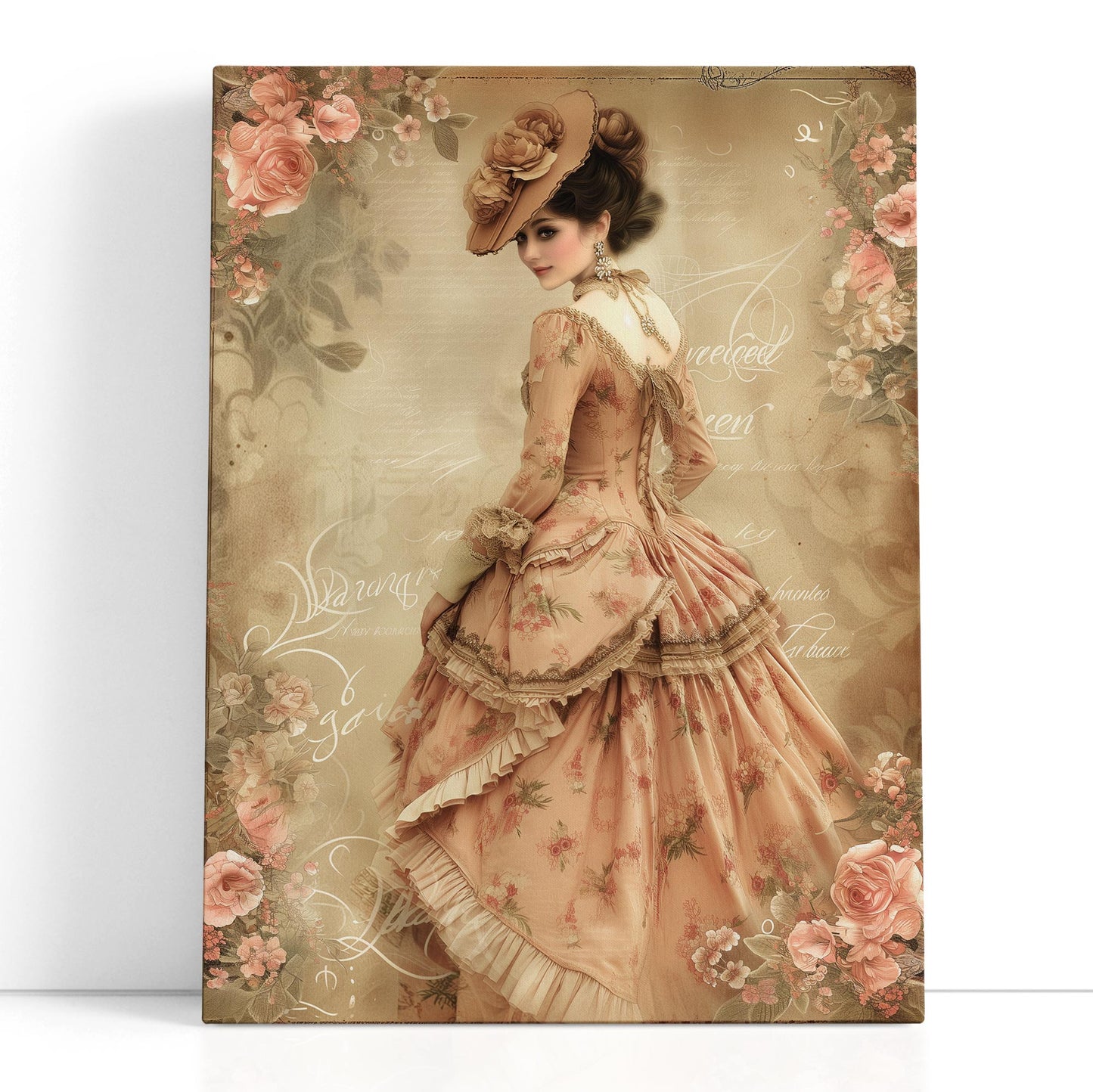 Victorian Lady in Floral Gown - Canvas Print