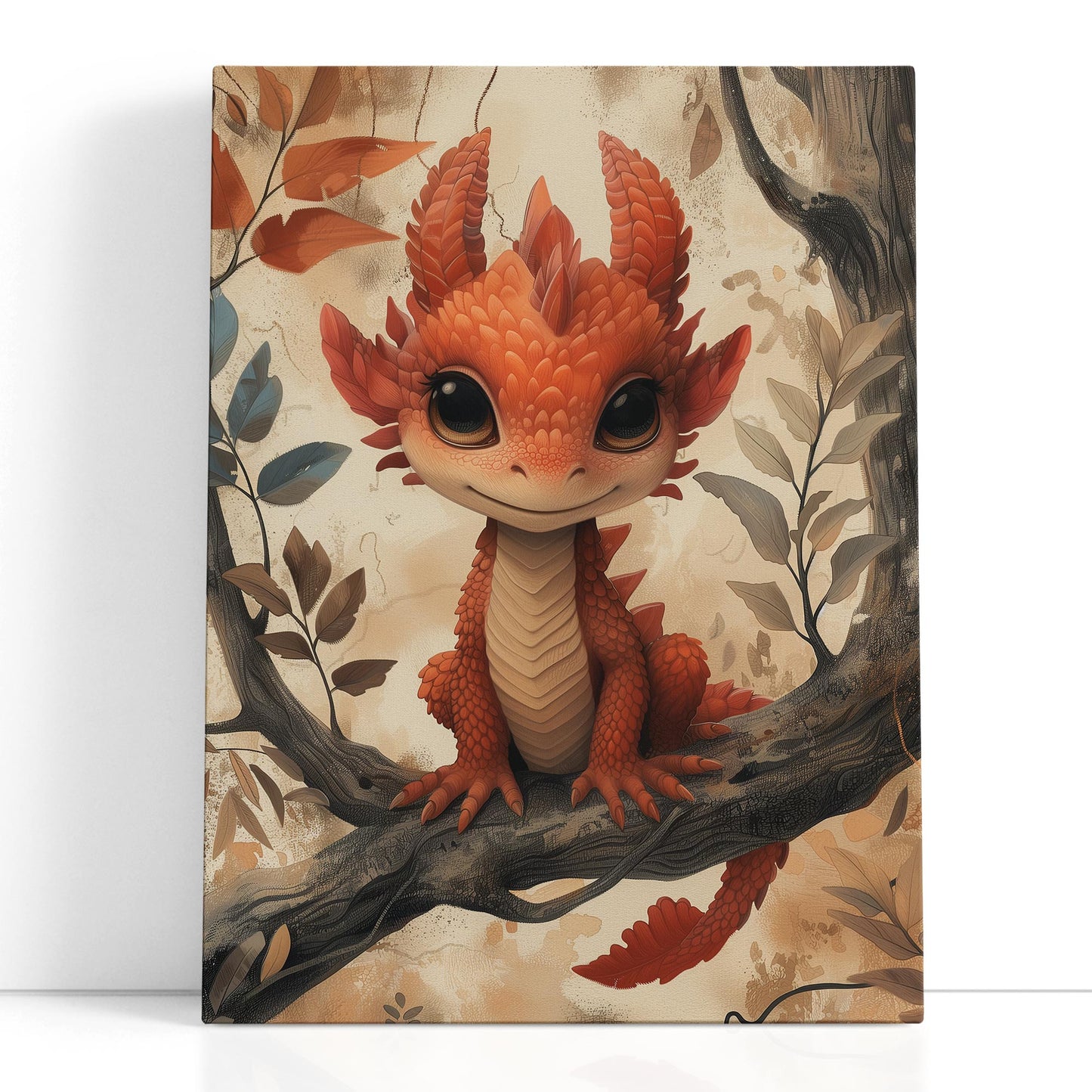 Playful Dragonling Among Fall Leaves - Canvas Print