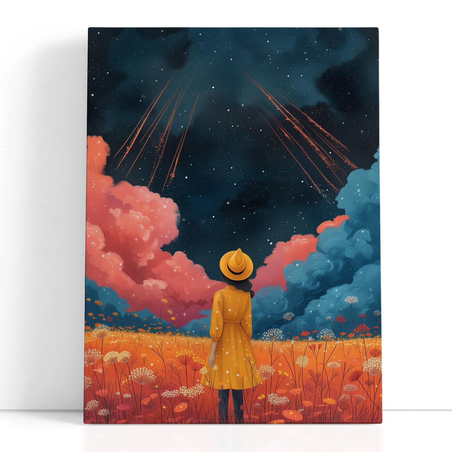 Meteor Shower Over Wildflower Field - Canvas Print