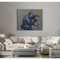 Banksy Camera man and flower - Ready to Hang Canvas PrintCanvas art arrives ready to hang, with hanging accessories included and no additional framing required. Every canvas print is hand-crafted, made on-demand at our workshop and expertly stretched arou