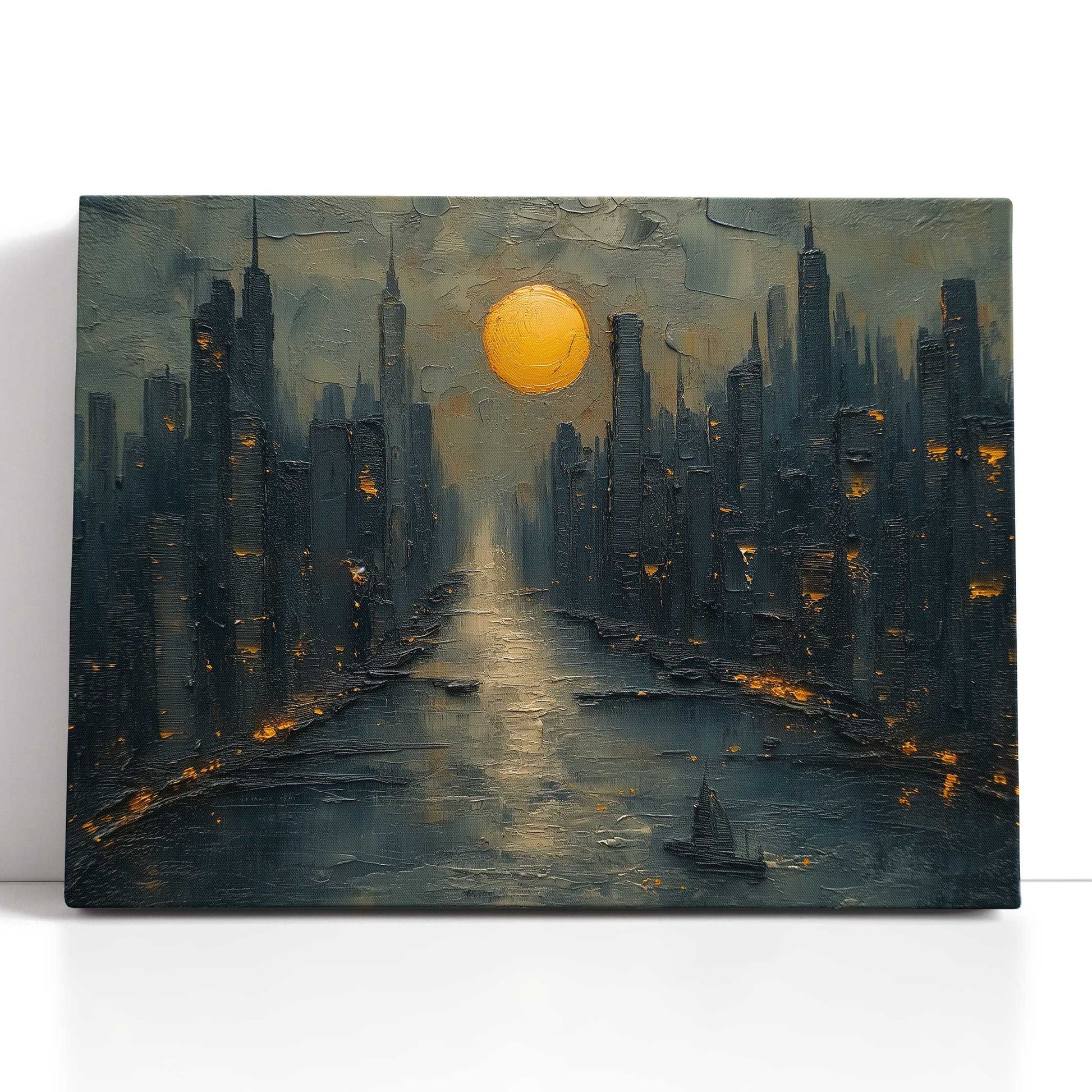 Impasto Style Moonlit City Wall Decor