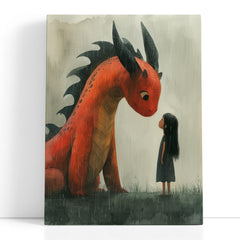 Amistad gentil entre el dragón y el niño - Lienzo impreso