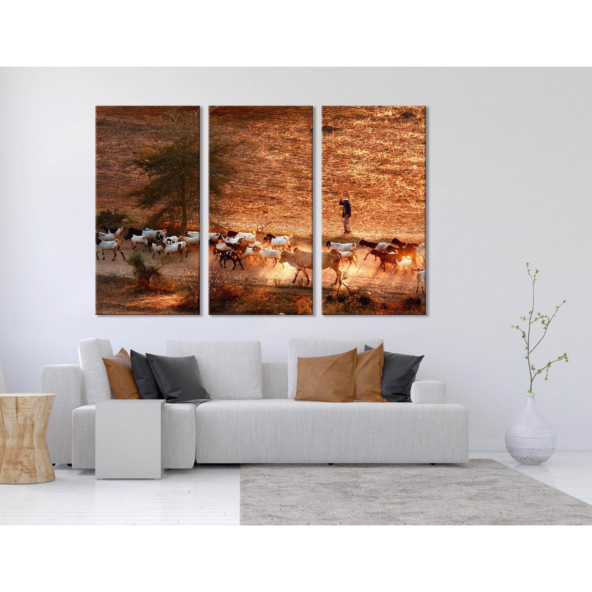 Cowherd Grazing Goats And Cows In Bagan №04227 Ready to Hang Canvas PrintCanvas art arrives ready to hang, with hanging accessories included and no additional framing required. Every canvas print is hand-crafted, made on-demand at our workshop and expertl