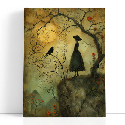 Fairy Tale Silhouette and Whimsical Tree - Canvas Print