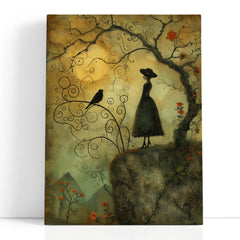 Silhouette de conte de fées et arbre fantaisiste - impression sur toile