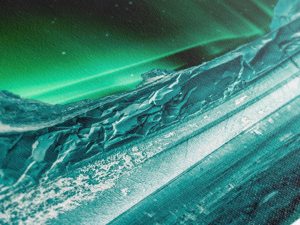 Grönland Fjord Wandkunst - Nordlichter Leinwanddruck, Großer Arktis Kunstdruck Aurora Borealis Wandkunst, Eisberg Leinwandkunst, Fjord Wandkunst