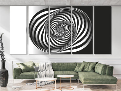 Schwarz-Weiß Abstrakter Spiral-Leinwanddruck – Moderne geometrische Wandkunst, optische Illusion, zeitgenössisches Dekor für Wohnzimmer
