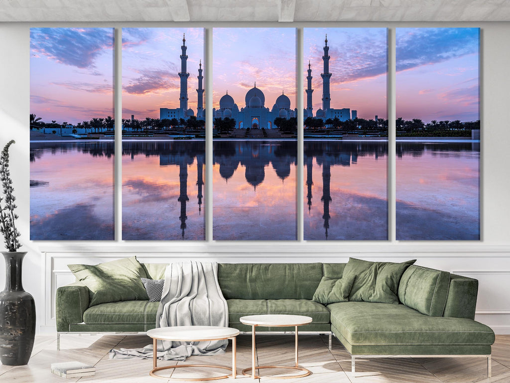 Abu Dhabi Wall Art Sheikh Zayed Grand Mosque Canvas Art Modern Islamic Architecture Wall Decor Abu Dhabi Art Print Islamic Artwork Print
