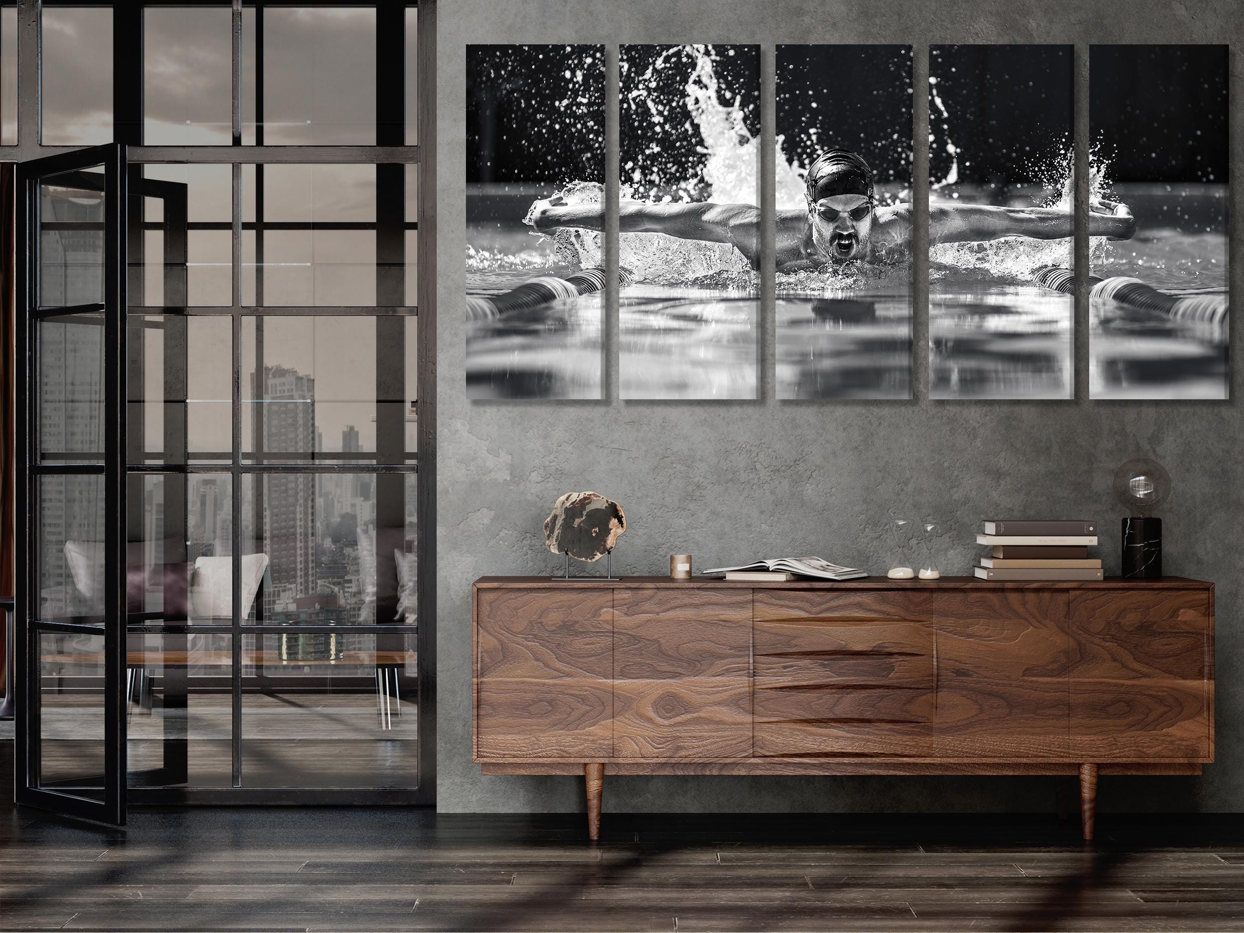 Black and White Swimmer Wall Art, B&W Swimming Canvas Print, Athlete Butterfly Stroke Print, Extra Large Sports Artwork, Sport Themed Print