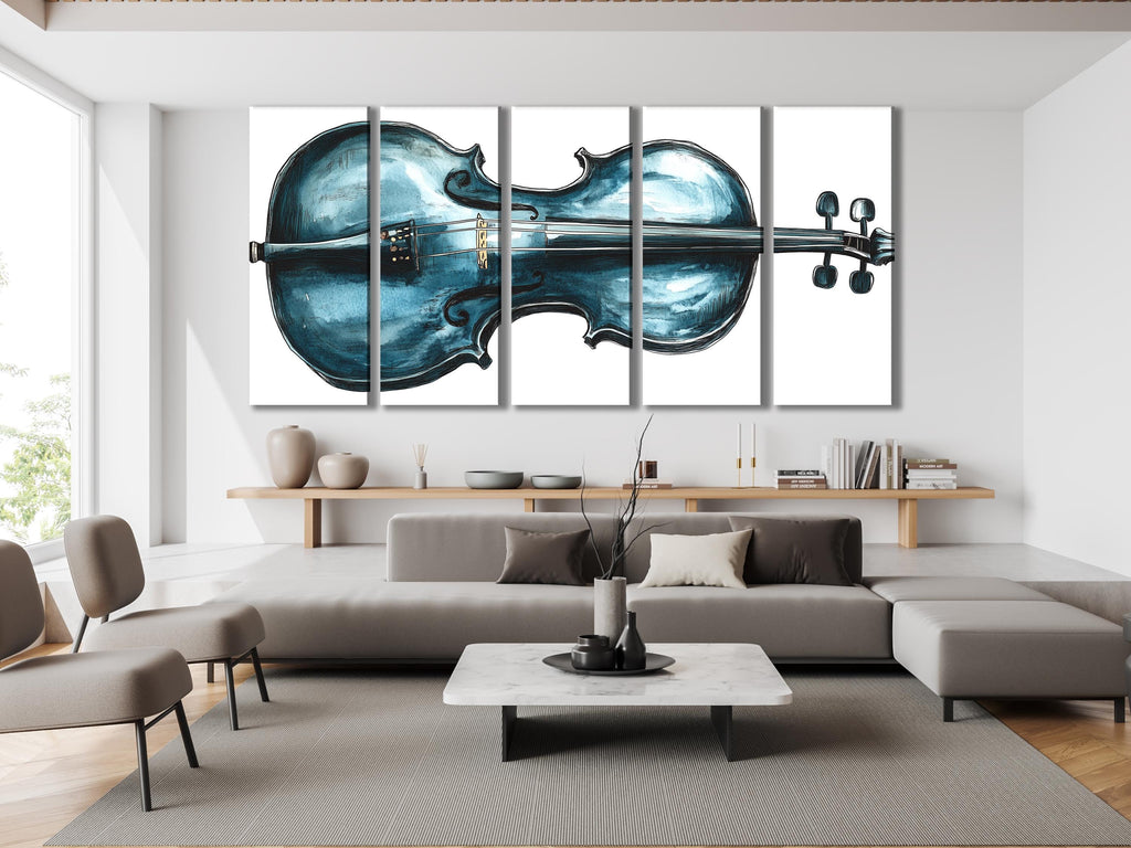 Viool wandkunst, blauw muziekinstrument, canvas print, abstract muziekkunstwerk, moderne studio-inrichting, cadeau voor violist, woonkamer wandkunst