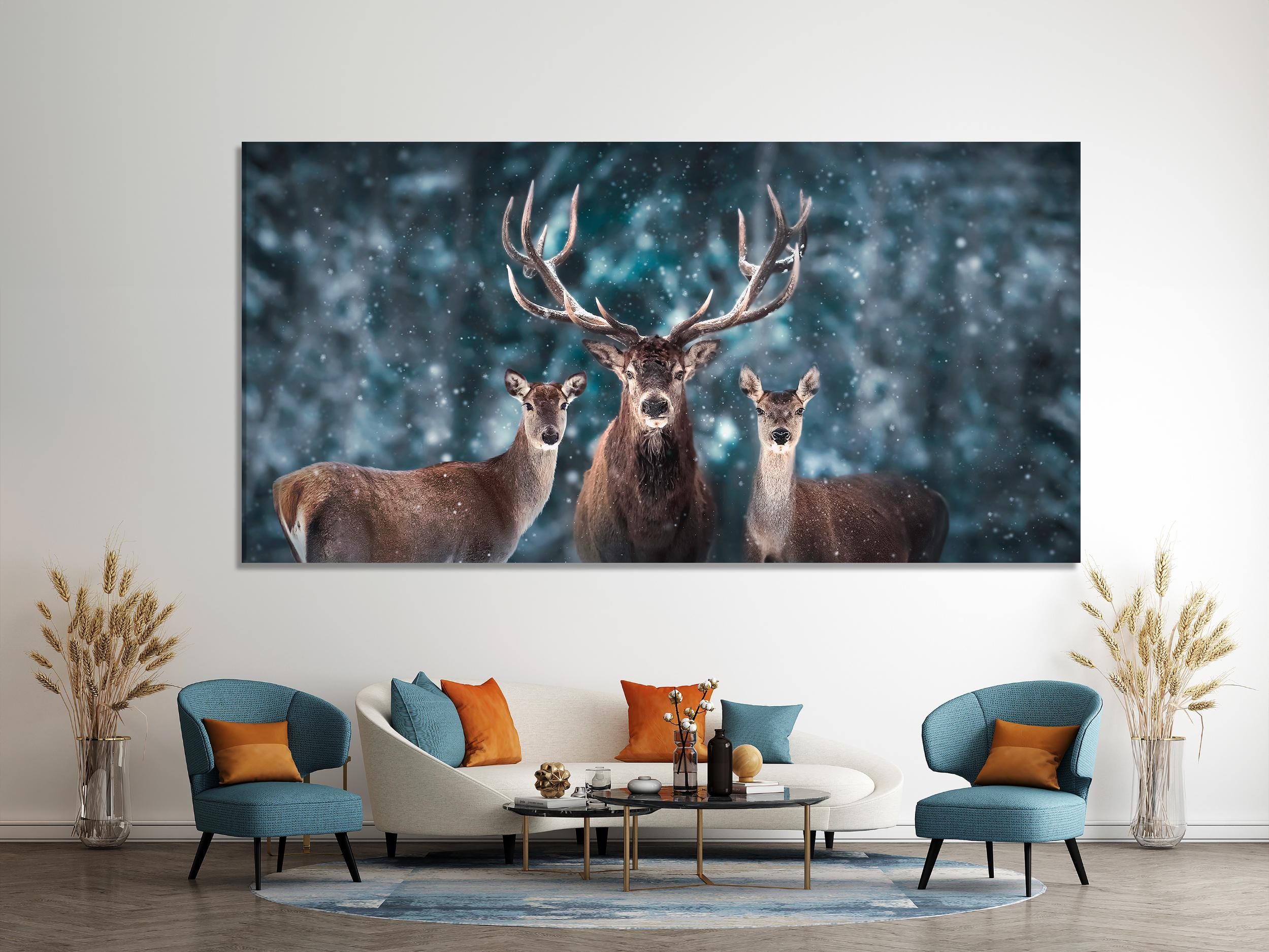 Wild Deer Canvas Art - Winter Forest Wall Art - Snow Wildlife Canvas Print - Stag Portrait Art Print, Deer Wall Art, Deer Wall Decor Print