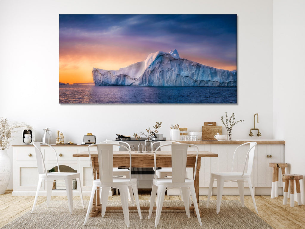 Greenland Wall Art Glacier Canvas Print Oversized Polar Night Ocean Scenery Wall Art for Living Room Office Decor Arctic Art Glacier Artwork