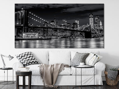 Leinwandbild Skyline von Manhattan – Wandkunst Brooklyn Bridge, Schwarz-Weiß-Kunstdruck von New York, extra großes Kunstwerk von New York für modernes Büro