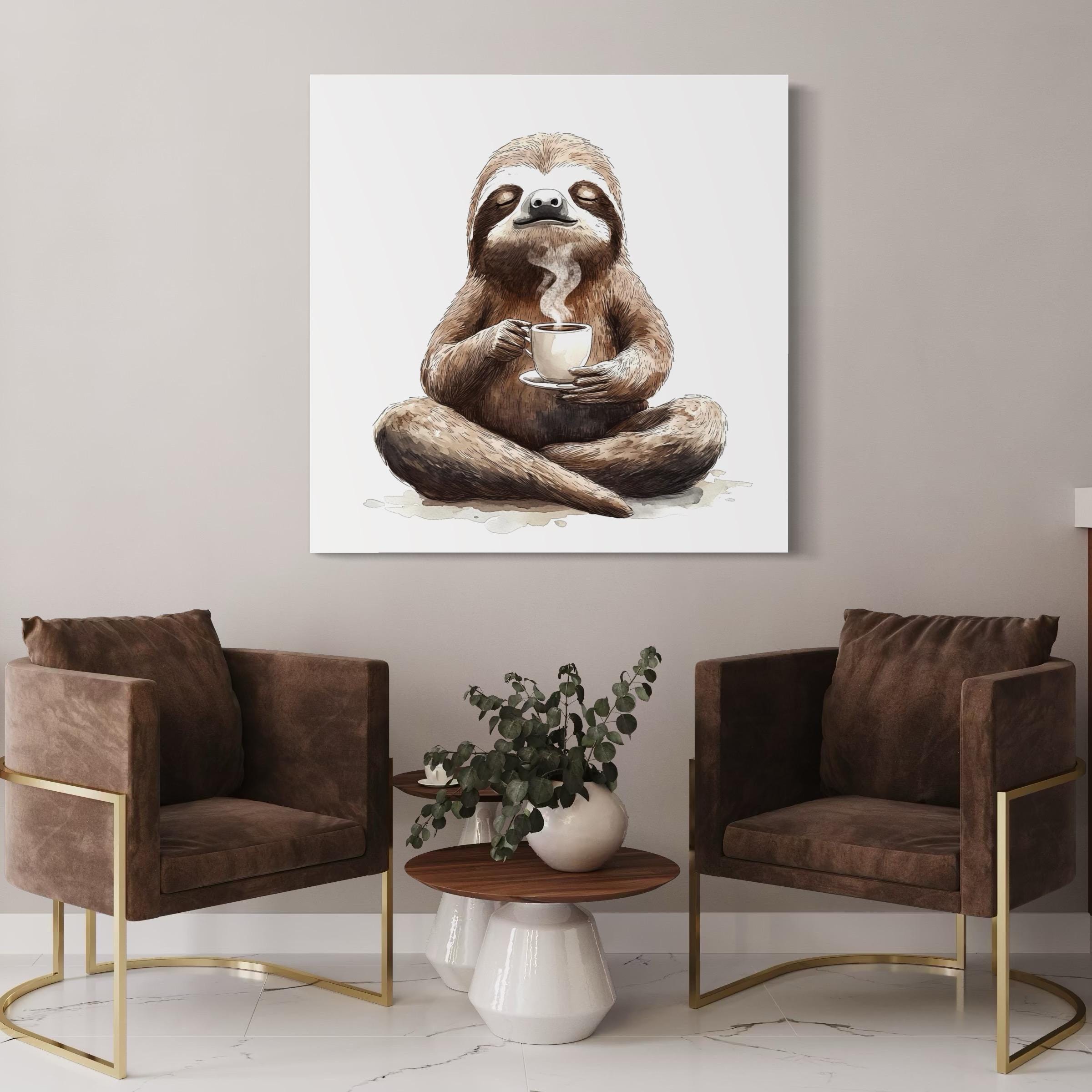 Coffee Wall Art - Sloth Canvas Art, Funny Animal Artwork, Cozy Coffee Shop Decor, Cute Sloth Art Print, Coffee Wall Art, Modern Coffee Print