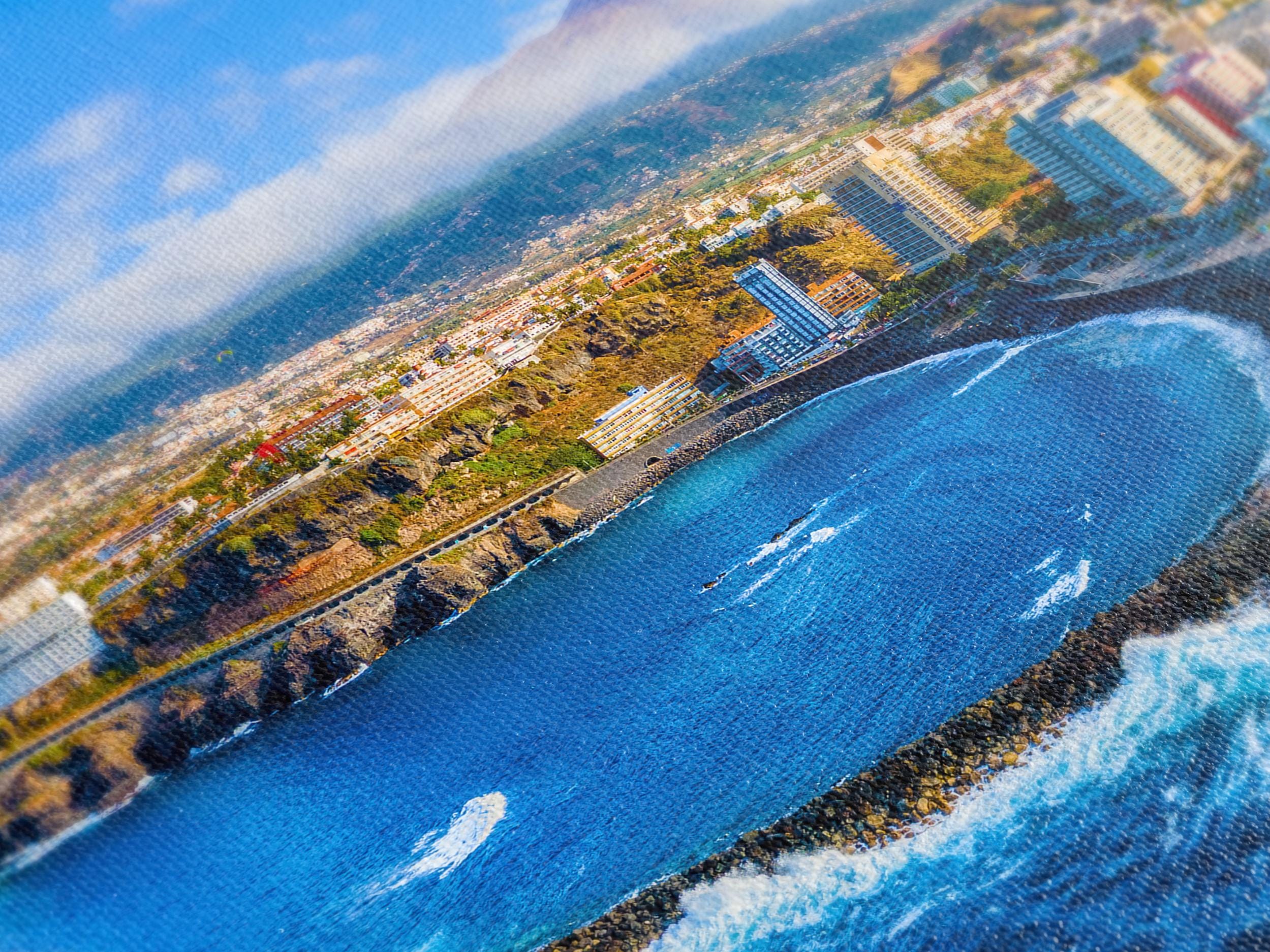 Tenerife Large Print - Puerto de la Cruz Canvas Print, Aerial 3-Panel Tenerife Coastline Print, Coastal Wall Art, Tenerife Modern Home Decor